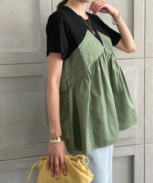 StyleSea（スタイルシー）の「フロントタックドッキングTシャツ（Tシャツ/カットソー・レディース・ベージュ/グリーン・FREE）」の11枚目の写真