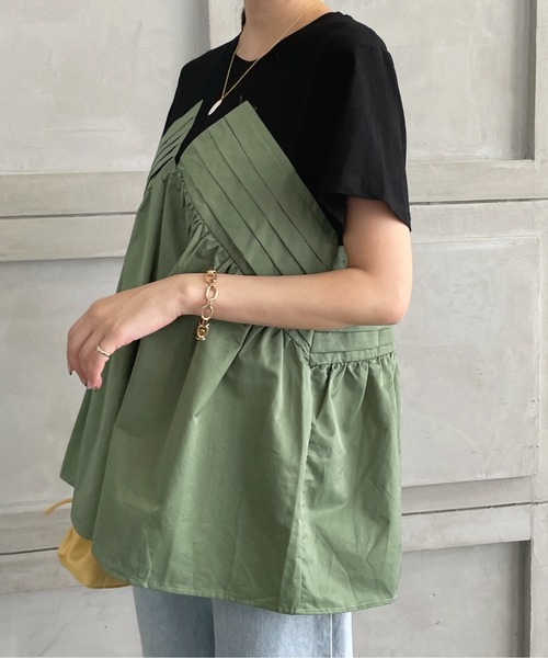 StyleSea（スタイルシー）の「フロントタックドッキングTシャツ（Tシャツ/カットソー・レディース・ベージュ/グリーン・FREE）」の8枚目の写真