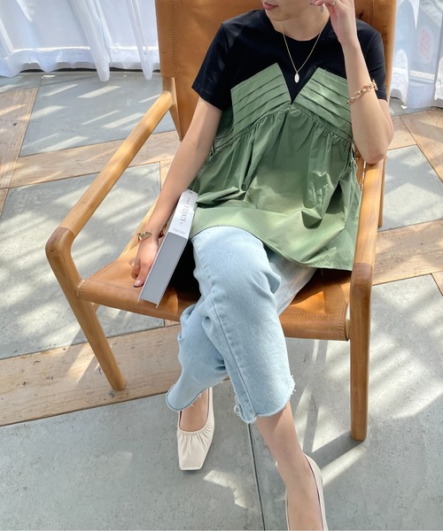 StyleSea（スタイルシー）の「フロントタックドッキングTシャツ（Tシャツ/カットソー・レディース・ベージュ/グリーン・FREE）」の16枚目の写真