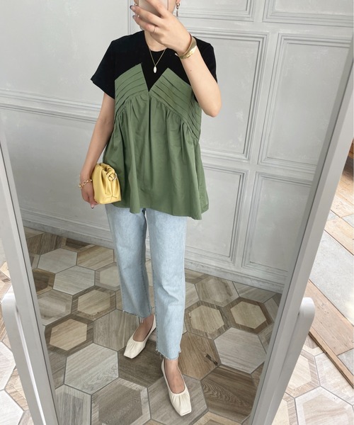 StyleSea（スタイルシー）の「フロントタックドッキングTシャツ（Tシャツ/カットソー・レディース・ベージュ/グリーン・FREE）」の14枚目の写真