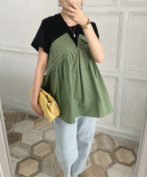 StyleSea（スタイルシー）の「フロントタックドッキングTシャツ（Tシャツ/カットソー・レディース・ベージュ/グリーン・FREE）」の13枚目の写真