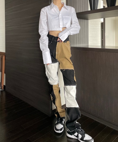 Mela(メラ)の「カットオフクロップドシャツ(シャツ/ブラウス・レディース・ホワイト/ブラック・S/M/L)」の18枚目の写真