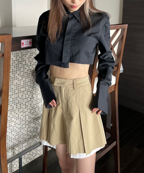 Mela(メラ)の「カットオフクロップドシャツ(シャツ/ブラウス・レディース・ホワイト/ブラック・S/M/L)」の12枚目の写真