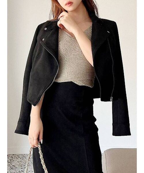 RESEXXY（リゼクシー）の「フェイクスウェードライダースジャケット【セットアップ着用可能】（ライダースジャケット・レディース・ブラック/ベージュ/ブラウン・FREE）」の2枚目の写真