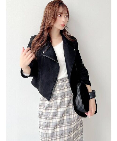RESEXXY（リゼクシー）の「フェイクスウェードライダースジャケット【セットアップ着用可能】（ライダースジャケット・レディース・ブラック/ベージュ/ブラウン・FREE）」の5枚目の写真