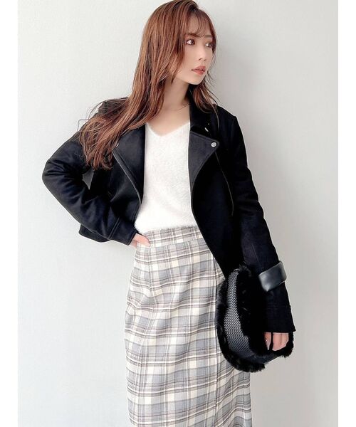 RESEXXY（リゼクシー）の「フェイクスウェードライダースジャケット【セットアップ着用可能】（ライダースジャケット・レディース・ブラック/ベージュ/ブラウン・FREE）」の6枚目の写真