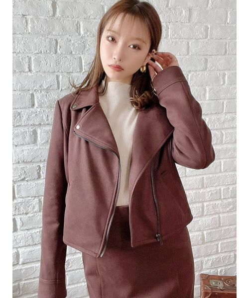 RESEXXY（リゼクシー）の「フェイクスウェードライダースジャケット【セットアップ着用可能】（ライダースジャケット・レディース・ブラック/ベージュ/ブラウン・FREE）」の14枚目の写真