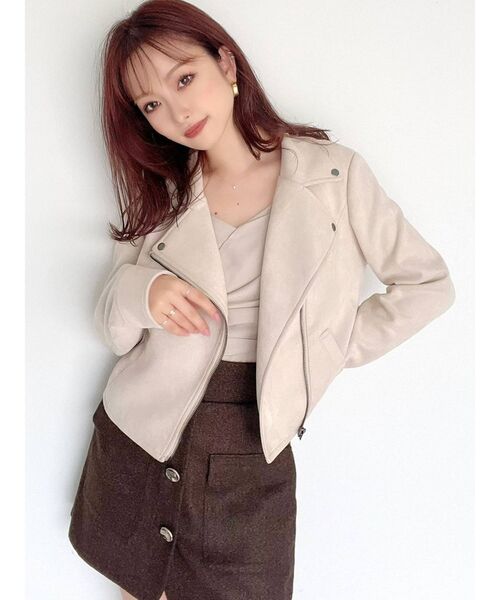 RESEXXY（リゼクシー）の「フェイクスウェードライダースジャケット【セットアップ着用可能】（ライダースジャケット・レディース・ブラック/ベージュ/ブラウン・FREE）」の17枚目の写真