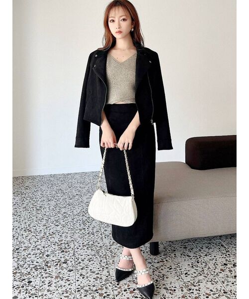 RESEXXY（リゼクシー）の「フェイクスウェードライダースジャケット【セットアップ着用可能】（ライダースジャケット・レディース・ブラック/ベージュ/ブラウン・FREE）」の22枚目の写真