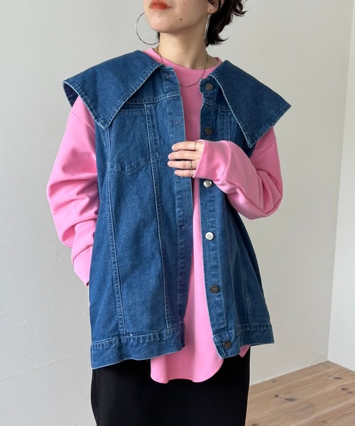 vintage like big collar denim vest / ヴィンテージライク