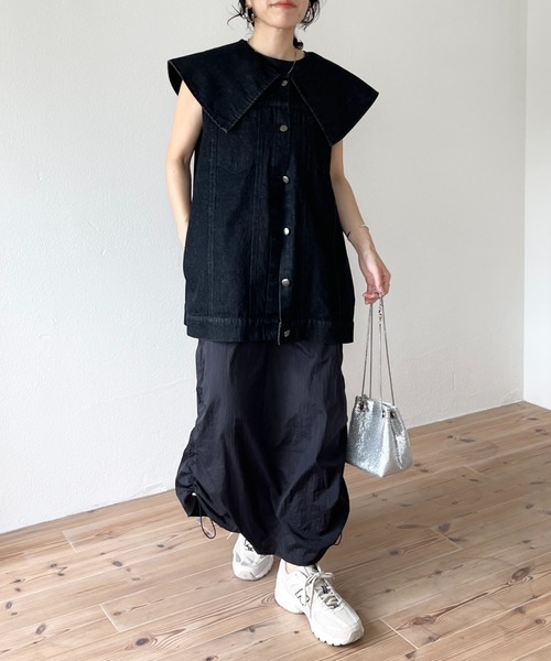 vintage like big collar denim vest / ヴィンテージライク