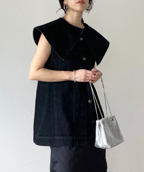 vintage like big collar denim vest / ヴィンテージライク