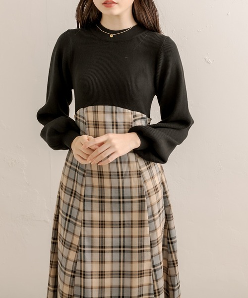 ボウタイドッキングワンピ OLIVE des OLIVE トップグレー 3WAY/着痩せ◎】ボウタイドッキングワンピ | OLIVE des OLIVE