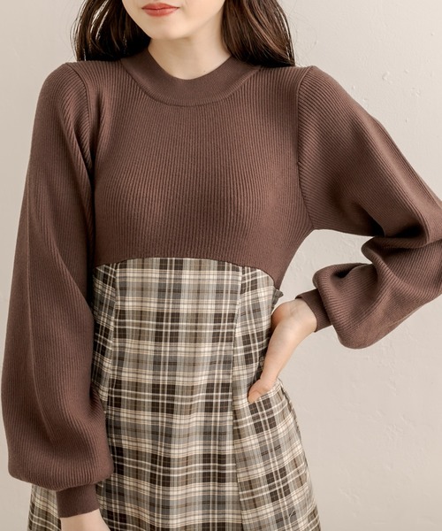 ボウタイドッキングワンピ OLIVE des OLIVE トップグレー 3WAY/着痩せ◎】ボウタイドッキングワンピ | OLIVE des OLIVE