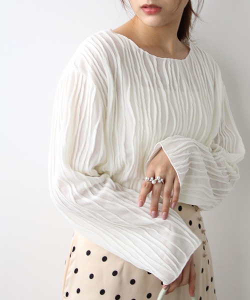 GeeRA(ジーラ)の「シアー素材クリンクルカットソー(Tシャツ/カットソー・レディース・アイボリー/ブラウン・X-LARGE/MEDIUM/LARGE)」の11枚目の写真