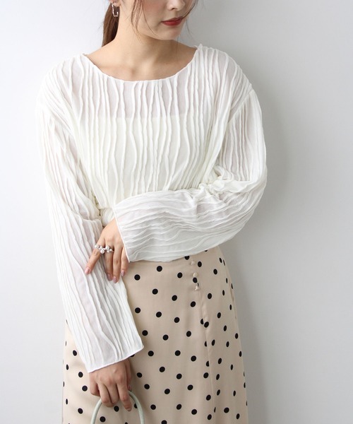 GeeRA(ジーラ)の「シアー素材クリンクルカットソー(Tシャツ/カットソー・レディース・アイボリー/ブラウン・X-LARGE/MEDIUM/LARGE)」の10枚目の写真
