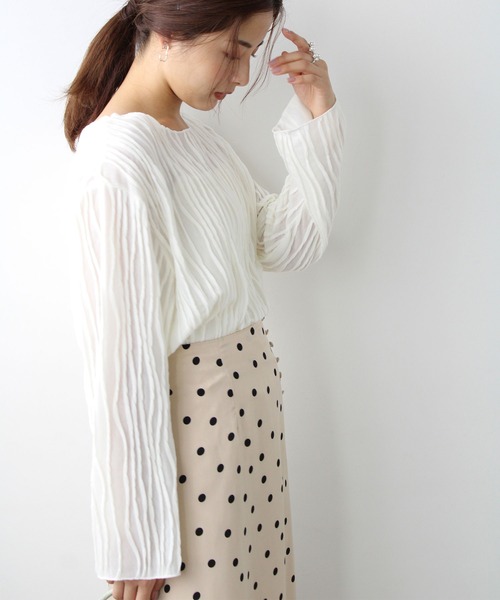 GeeRA(ジーラ)の「シアー素材クリンクルカットソー(Tシャツ/カットソー・レディース・アイボリー/ブラウン・X-LARGE/MEDIUM/LARGE)」の12枚目の写真