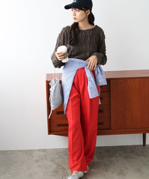GeeRA(ジーラ)の「シアー素材クリンクルカットソー(Tシャツ/カットソー・レディース・アイボリー/ブラウン・X-LARGE/MEDIUM/LARGE)」の13枚目の写真