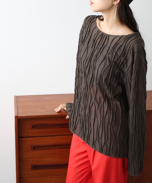 GeeRA(ジーラ)の「シアー素材クリンクルカットソー(Tシャツ/カットソー・レディース・アイボリー/ブラウン・X-LARGE/MEDIUM/LARGE)」の19枚目の写真