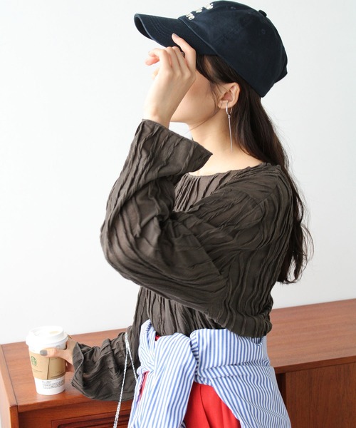 GeeRA(ジーラ)の「シアー素材クリンクルカットソー(Tシャツ/カットソー・レディース・アイボリー/ブラウン・X-LARGE/MEDIUM/LARGE)」の15枚目の写真