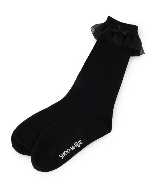 SHOO・LA・RUE(シューラルー)の「◆【セレモニー】オーガンジーリボンハイソックス(ソックス/靴下・キッズ・ネイビー/ブラック/アイボリー/ブルー系その他7/ブラック系7/アイボリー系7・56/59)」の4枚目の写真