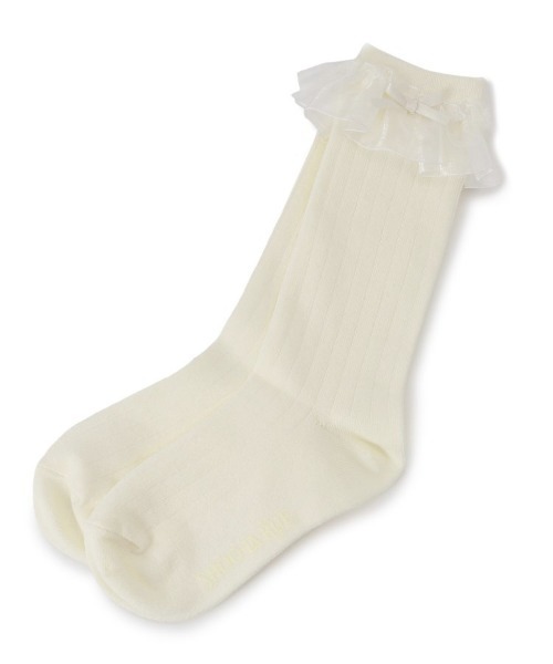 SHOO・LA・RUE(シューラルー)の「◆【セレモニー】オーガンジーリボンハイソックス(ソックス/靴下・キッズ・ネイビー/ブラック/アイボリー/ブルー系その他7/ブラック系7/アイボリー系7・56/59)」の5枚目の写真