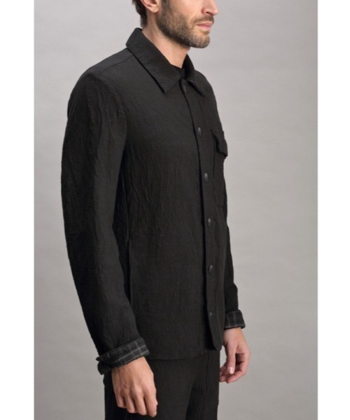 TRANSIT(トランジット)の「TRANSIT/トランジット/裏地チェックシャツジャケット(シャツ/ブラウス・メンズ・ブラック・M/L)」の4枚目の写真