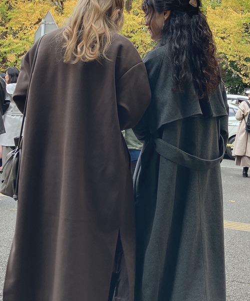 【セール】♪2WAYアレンジ衿シングル ステンカラーオーバーロングコート（ステンカラーコート）｜AS KNOW AS plus（アズノゥアズプラス）