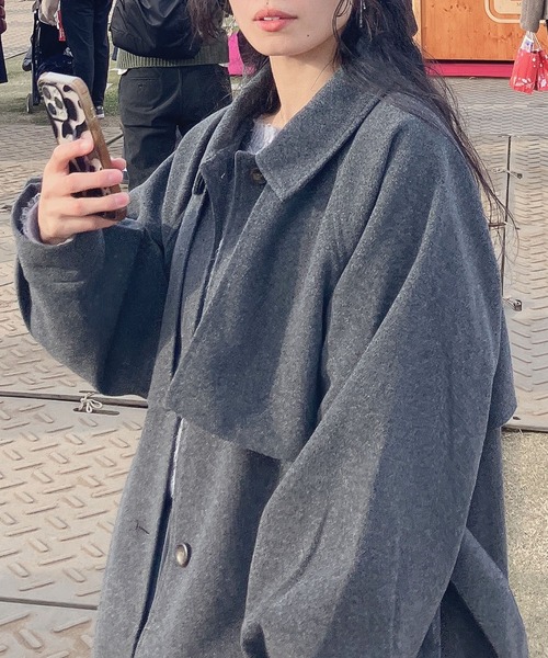 【セール】♪2WAYアレンジ衿シングル ステンカラーオーバーロングコート（ステンカラーコート）｜AS KNOW AS plus（アズノゥアズプラス）