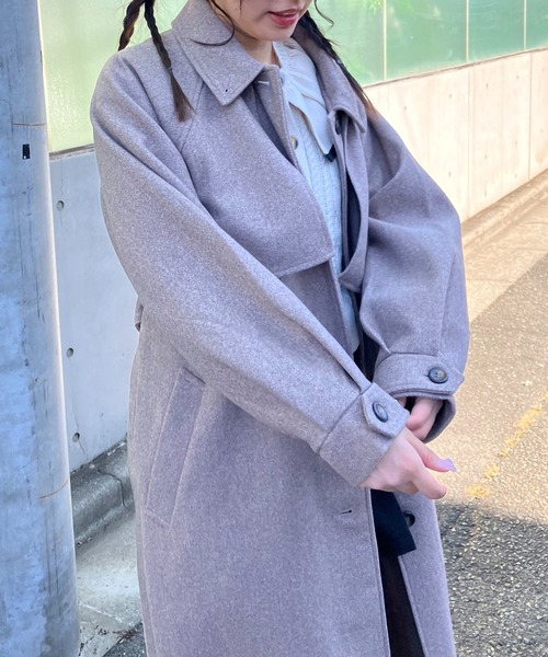 【セール】♪2WAYアレンジ衿シングル ステンカラーオーバーロングコート（ステンカラーコート）｜AS KNOW AS plus（アズノゥアズプラス）