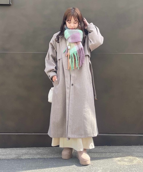 【セール】♪2WAYアレンジ衿シングル ステンカラーオーバーロングコート（ステンカラーコート）｜AS KNOW AS plus（アズノゥアズプラス）