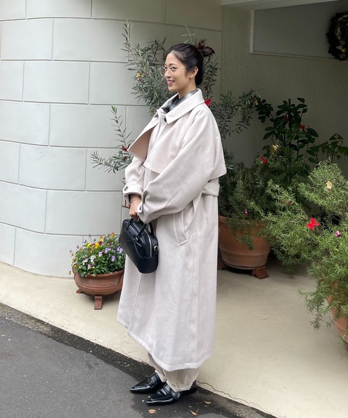 【セール】♪2WAYアレンジ衿シングル ステンカラーオーバーロングコート（ステンカラーコート）｜AS KNOW AS plus（アズノゥアズプラス）