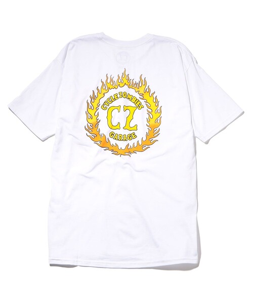 FREAK'S STORE(フリークスストア)の「CYCLE ZOMBIES/サイクルゾンビーズ FLAMEBOY Standard S/S(Tシャツ/カットソー・メンズ・ホワイト/ブラック・MEDIUM/LARGE/X-LARGE)」の2枚目の写真