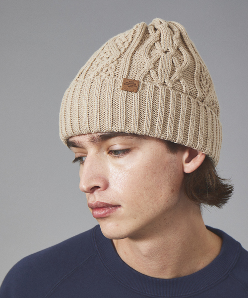 Ruben（ルーベン）の「【RUBEN/ルーベン】CABLE BORE WATCHCAP/ケーブル裏ボアフリースワッチキャップ（ニットキャップ/ビーニー・メンズ・ブラック/ベージュ/ネイビー/グレー/グリーン/オレンジ系その他/グレイッシュベージュ/ワイン・フリー）」の3枚目の写真