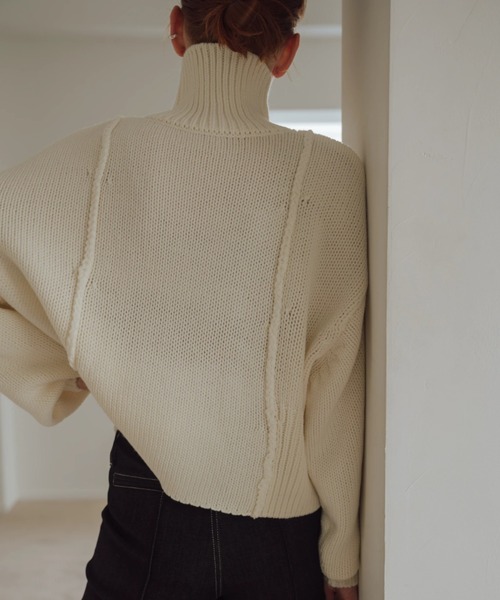 WILLFULLY(ウィルフリー)の「asymmetry rib turtle knit(ニット/セーター・レディース・ダークブラウン/アイボリー・FREE)」の14枚目の写真