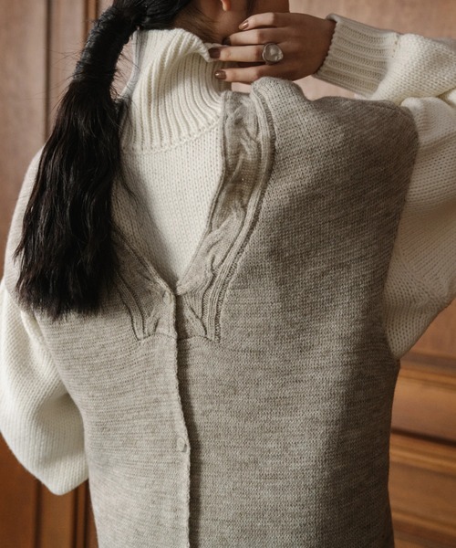 WILLFULLY(ウィルフリー)の「asymmetry rib turtle knit(ニット/セーター・レディース・ダークブラウン/アイボリー・FREE)」の3枚目の写真