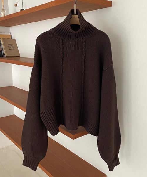 WILLFULLY(ウィルフリー)の「asymmetry rib turtle knit(ニット/セーター・レディース・ダークブラウン/アイボリー・FREE)」の13枚目の写真