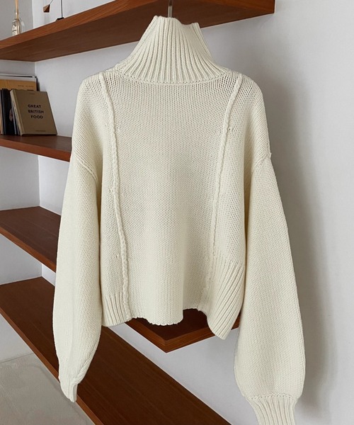 WILLFULLY(ウィルフリー)の「asymmetry rib turtle knit(ニット/セーター・レディース・ダークブラウン/アイボリー・FREE)」の11枚目の写真