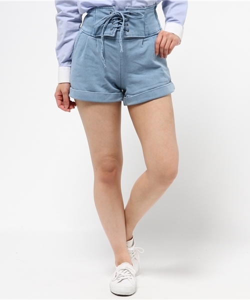 WEGO(ウィゴー)の「WEGO/レースアップショートパンツ(その他パンツ・レディース・ホワイト/インディゴブルー/ライトインディゴブルー・FREE)」の3枚目の写真