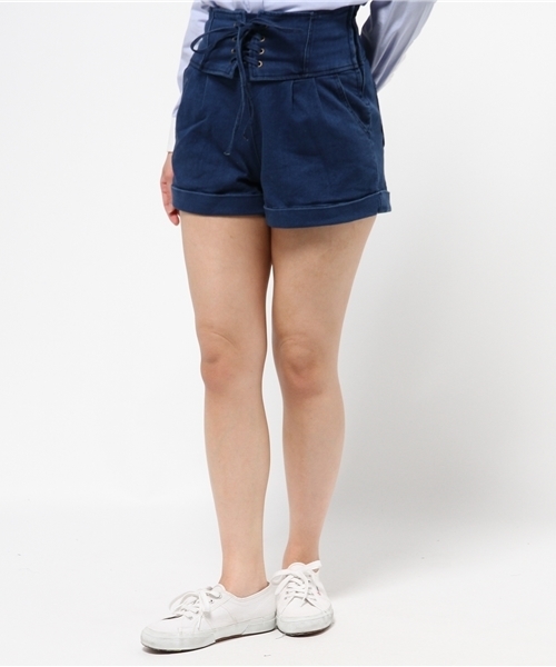 WEGO(ウィゴー)の「WEGO/レースアップショートパンツ(その他パンツ・レディース・ホワイト/インディゴブルー/ライトインディゴブルー・FREE)」の1枚目の写真