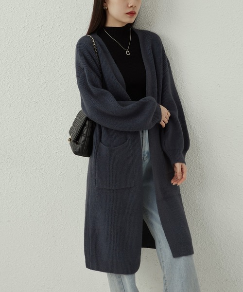 MAISON DE THERESE(メゾン ド テレーズ)の「ゆったりロングノーカラーカーディガン(カーディガン/ボレロ・レディース・アイボリー/グレー/ベージュ/ネイビー/ブルー系・FREE)」の5枚目の写真