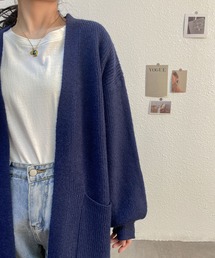 ゆったりロングノーカラーカーディガン