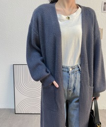 ゆったりロングノーカラーカーディガン