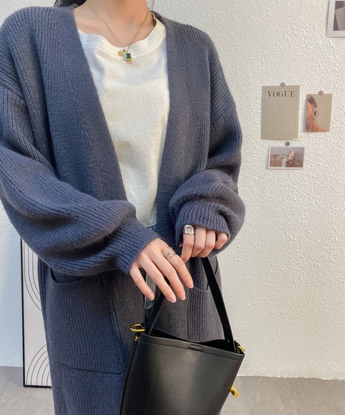 MAISON DE THERESE(メゾン ド テレーズ)の「ゆったりロングノーカラーカーディガン(カーディガン/ボレロ・レディース・アイボリー/グレー/ベージュ/ネイビー/ブルー系・FREE)」の8枚目の写真