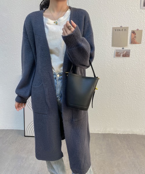 MAISON DE THERESE(メゾン ド テレーズ)の「ゆったりロングノーカラーカーディガン(カーディガン/ボレロ・レディース・アイボリー/グレー/ベージュ/ネイビー/ブルー系・FREE)」の6枚目の写真