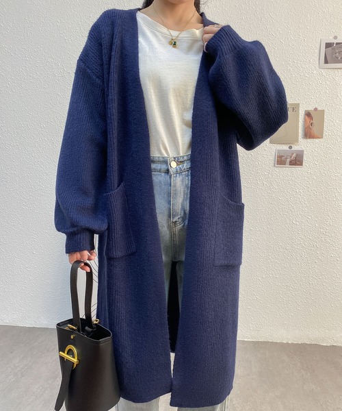 MAISON DE THERESE(メゾン ド テレーズ)の「ゆったりロングノーカラーカーディガン(カーディガン/ボレロ・レディース・アイボリー/グレー/ベージュ/ネイビー/ブルー系・FREE)」の12枚目の写真