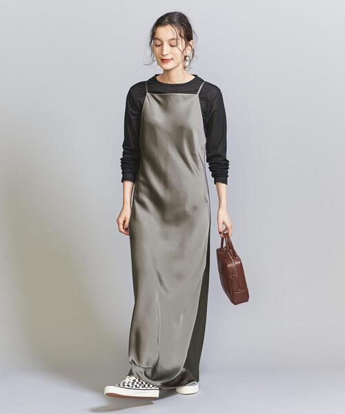 BEAUTY&YOUTH UNITED ARROWS（ビューティーアンドユースユナイテッドアローズ）の「ポリエステルサテン バイアス キャミワンピース -ウォッシャブル-（ワンピース・レディース・ブラック/ダークグレー・S/M）」の8枚目の写真