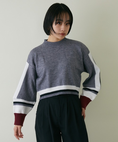 mebole(メボレ)の「ボリュームスリーブラインニット(ニット/セーター・レディース・ブラック/グレー/ホワイト・FREE)」の18枚目の写真