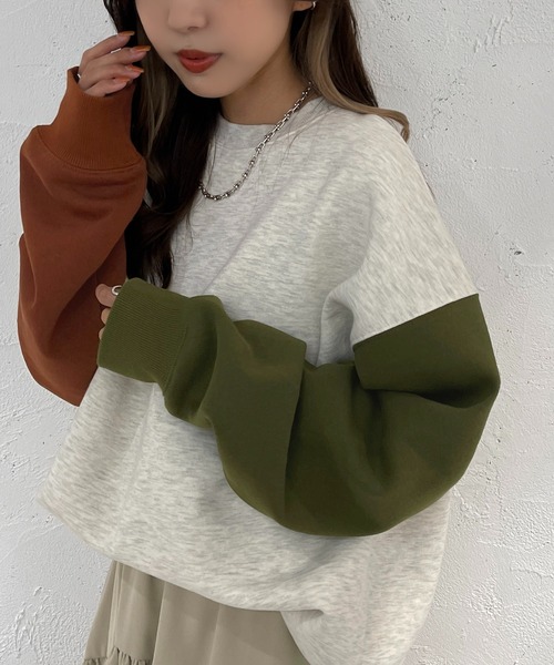 apres jour mignon(アプレジュールミニョン)の「袖配色スウェット【ZOZOTOWN限定アイテム】(スウェット・レディース・ベージュ系その他/ナチュラル/アイボリー・X-LARGE/フリー)」の3枚目の写真