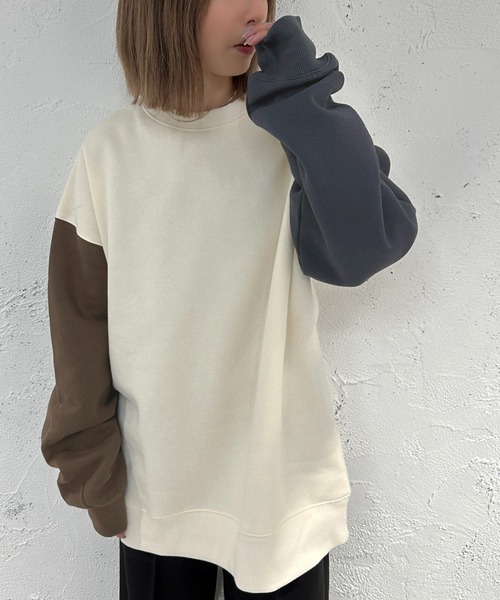 apres jour mignon(アプレジュールミニョン)の「袖配色スウェット【ZOZOTOWN限定アイテム】(スウェット・レディース・ベージュ系その他/ナチュラル/アイボリー・X-LARGE/フリー)」の4枚目の写真